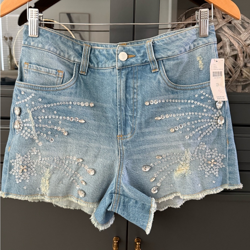 Pilcro Blue Denim Shorts with Crystal Accent